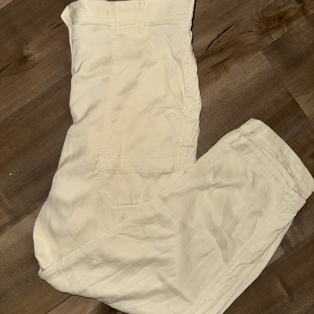 Anthropologie Cream Satin Utility trousers. Super soft, zero flaws. EUC - Picture 12 of 12